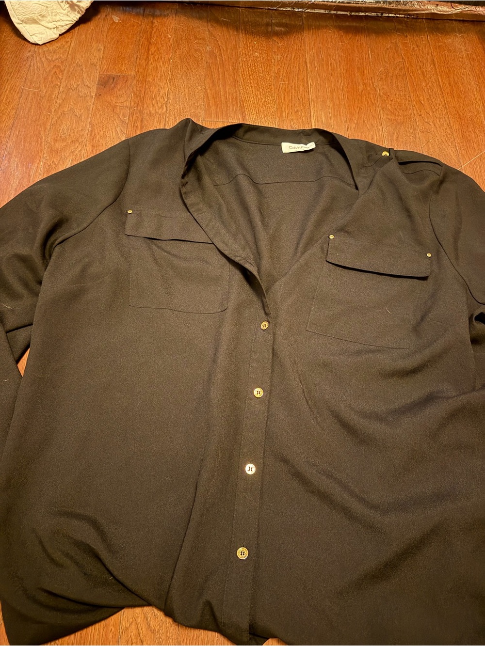 Black Button-Front Shirt with Gold-Tone Studs unknown size m/l